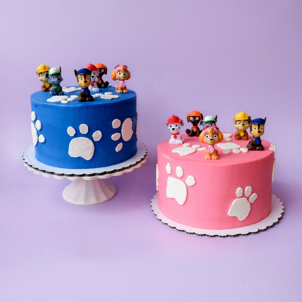 Two paw patrol cakes - one pink and one blue. 