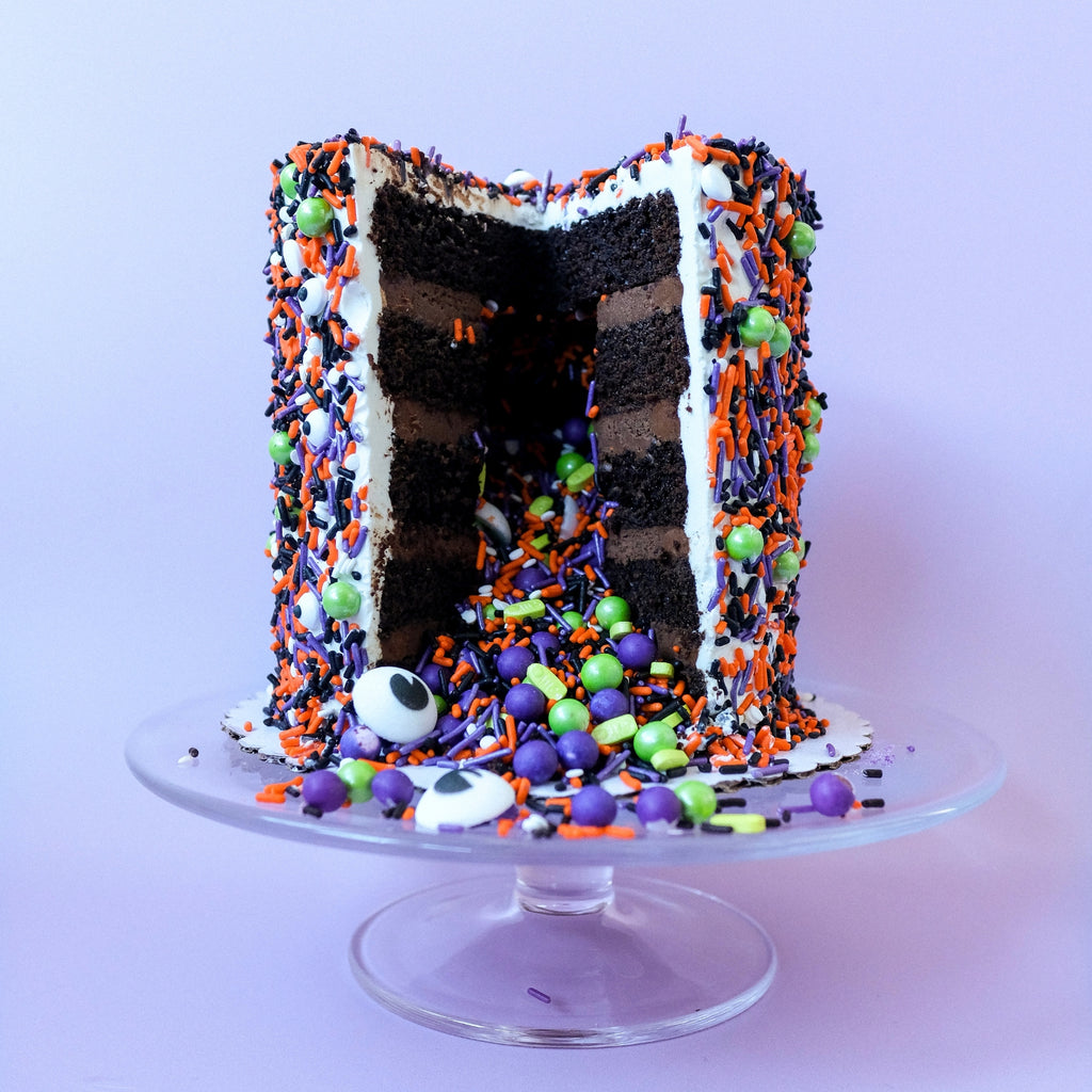 Halloween Sprinkle Cake Sliced Open 