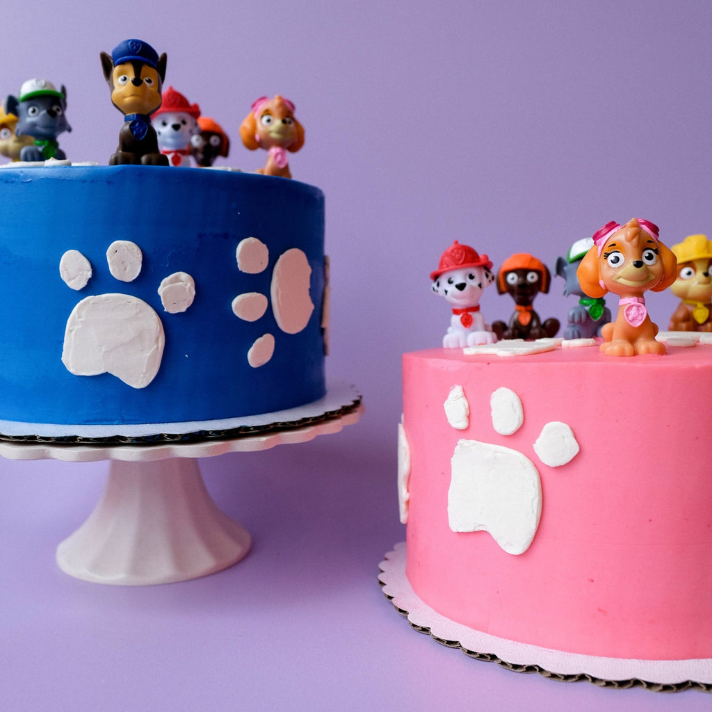 Two paw patrol cakes - one pink and one blue. 