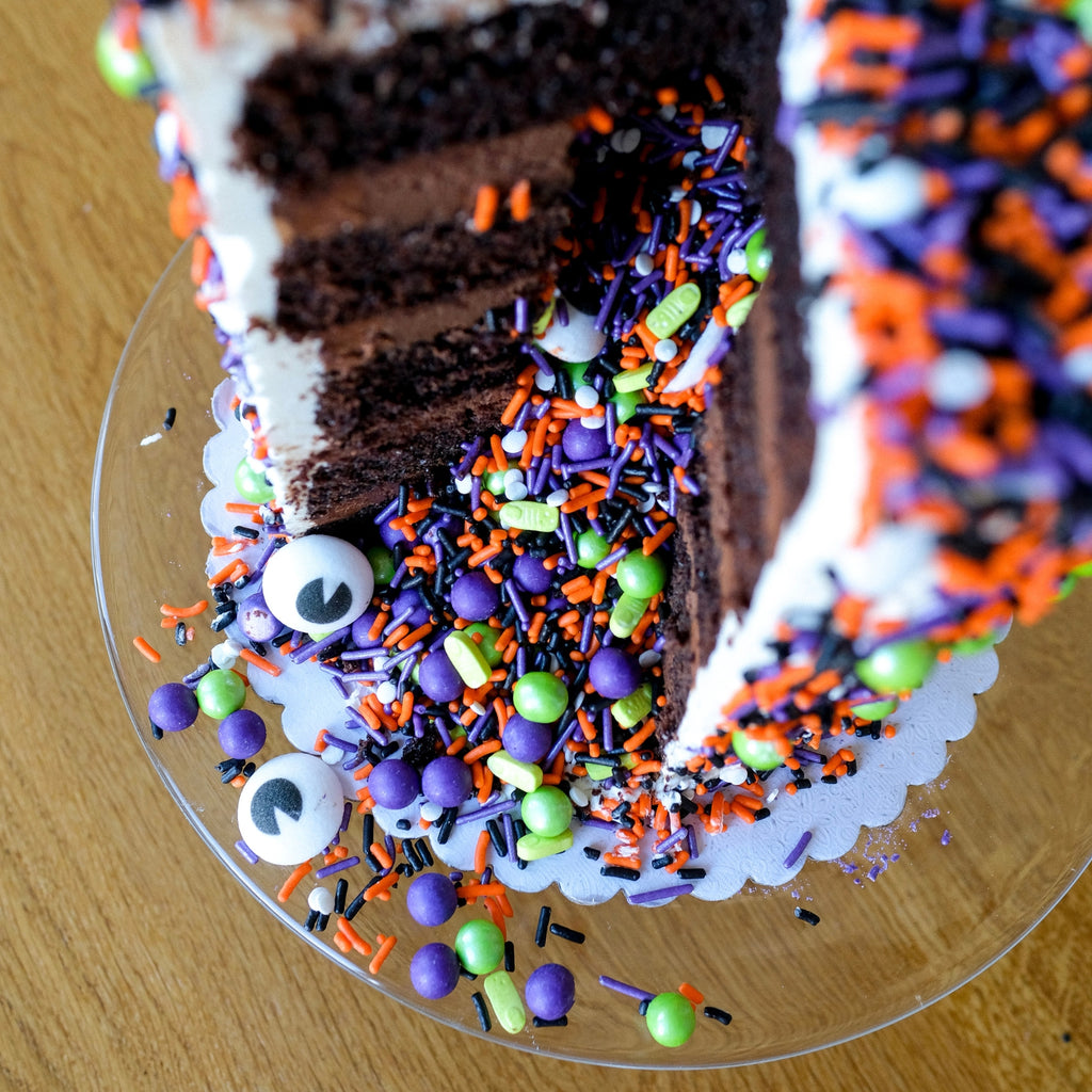 Halloween Sprinkle Cake Sliced open 