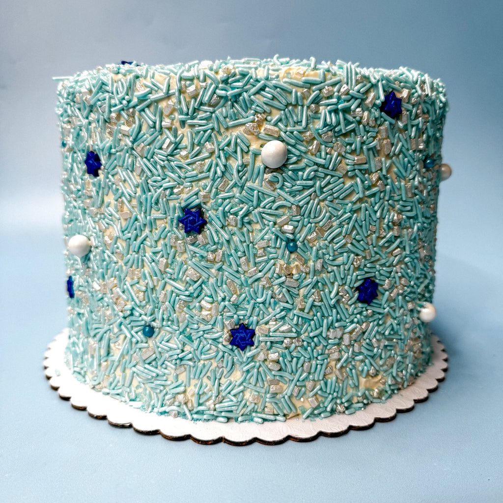 Blue and White Hannukah Sprinkle Cake
