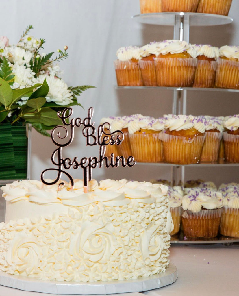 White Floral Cake and Vanilla Cupcakes 