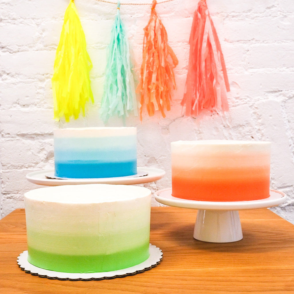 blue, green and orange ombre cake 
