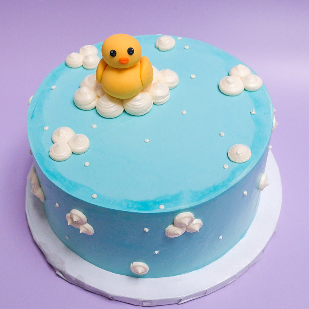 A blue rubber duck cake 