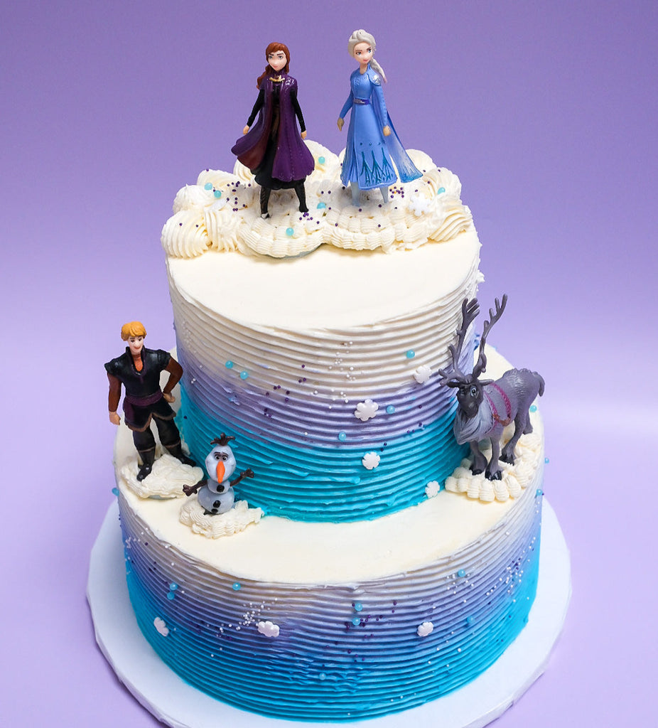 A two tiered frozen cake