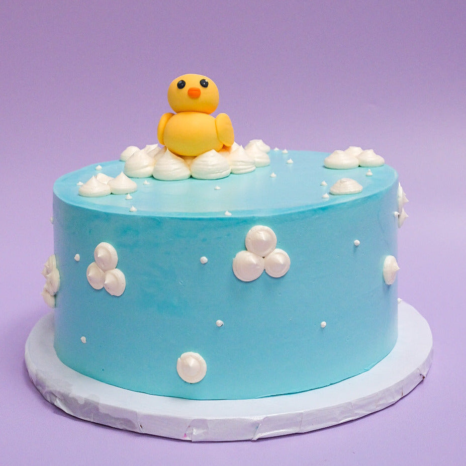 A blue rubber duck cake 