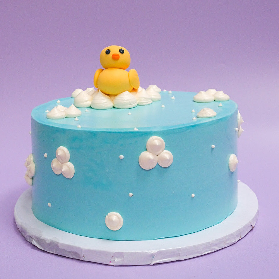 A blue rubber duck cake 