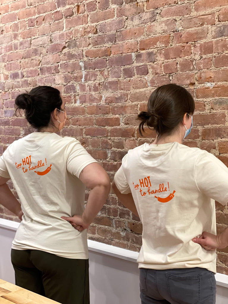 Megan and Marina wearing Padoca t-shirts